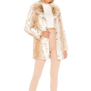 Women's Faux Fur Coat in Cream and Tan
